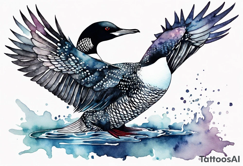 watercolor of a sacred loon at night tattoo idea