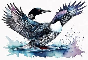 watercolor of a sacred loon at night tattoo idea