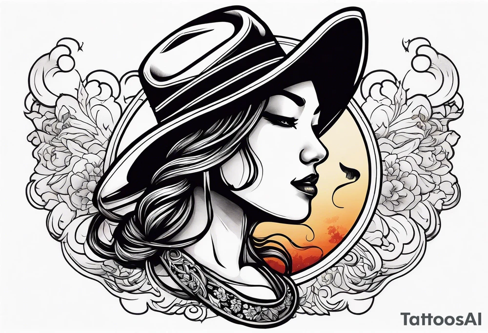 A half moon with a lasso and cowboy hat tattoo idea