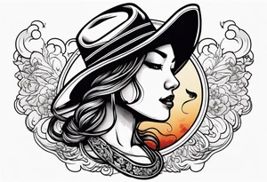 A half moon with a lasso and cowboy hat tattoo idea