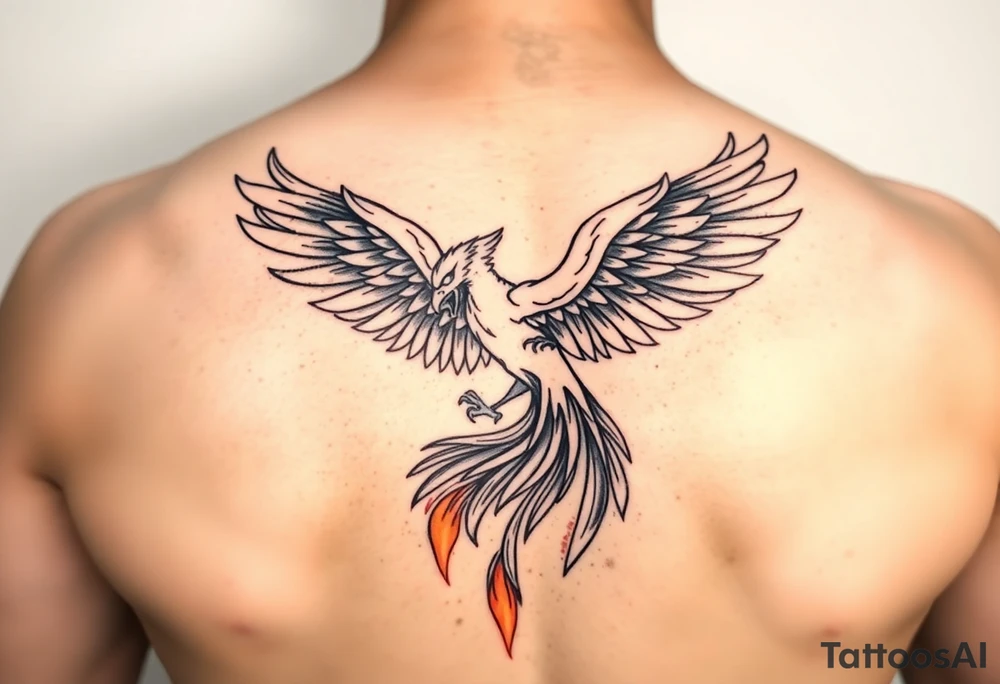 magnificent phoenix rising from golden flames with trailing embers tattoo idea