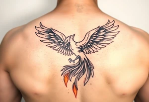 magnificent phoenix rising from golden flames with trailing embers tattoo idea
