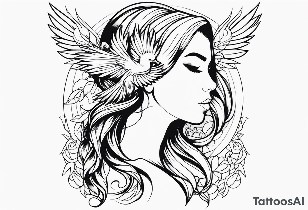 Pretty lady and phenix bird tattoo idea