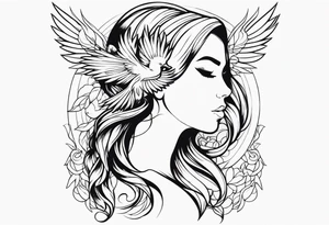 Pretty lady and phenix bird tattoo idea