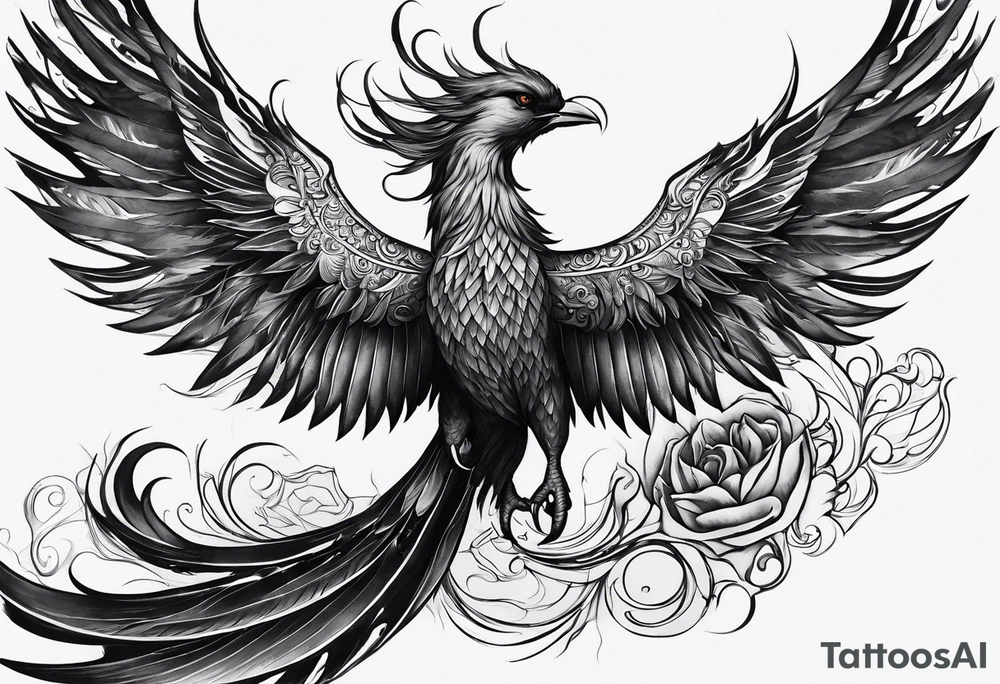 croquis d'un phoenix, lune bleu tattoo idea