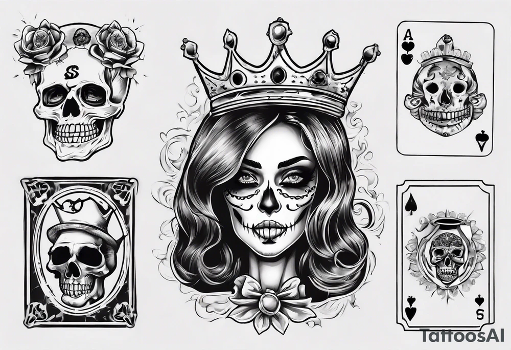 santa la muerta with money and crown
on the card tattoo idea