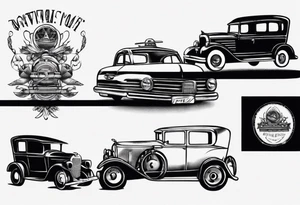 Two old vintage cars facing each other tattoo idea