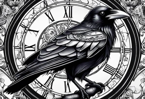 Raven sitting on a clockwork tattoo idea