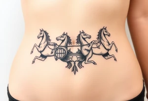 Symmetrical rearing Roman chariot horses on the stomach tattoo idea