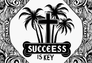 A palm tree with the words success is key with a cross tattoo idea