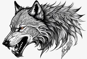 a wolf revealing its skull inspired by elden ring in sigil style tattoo idea