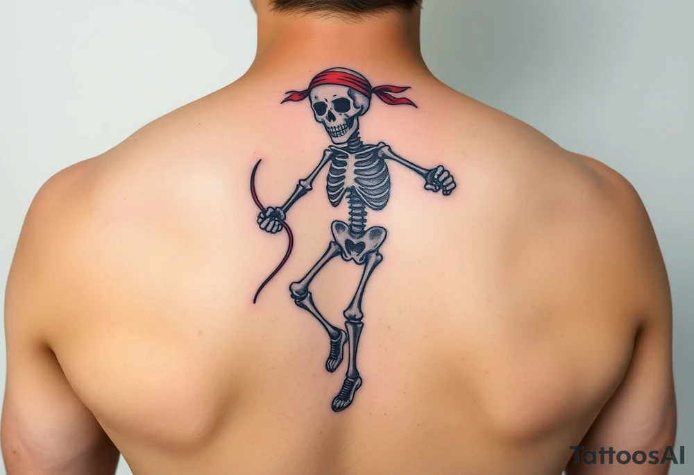 Funny skeleton jumping rope with a headband colorful tattoo idea