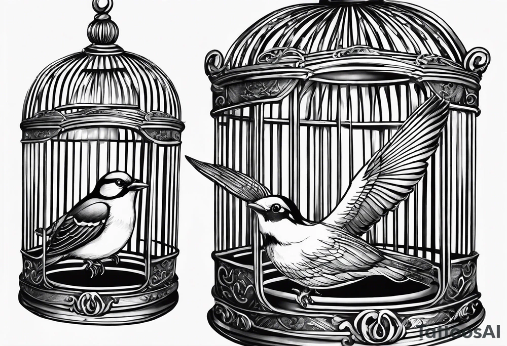A birdcage with and open door, with a bird flying out, on the
beach tattoo idea