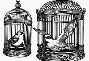 A birdcage with and open door, with a bird flying out, on the
beach tattoo idea