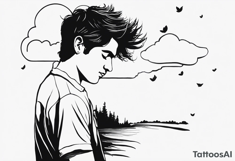 Use the lyrics
 "Weathered and fading
Who feels alone in the world?
You do
Too complicated
It's not the same anymore
You're through"

from the song "Only Friend" - Wallows

include little icons relevant to the song like the earth or a rainy cloud (examples_ tattoo idea