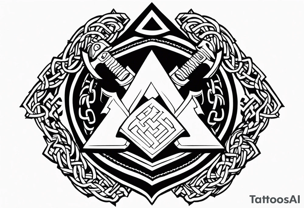 Valhalla shield sword axe Valknut chains tattoo idea
