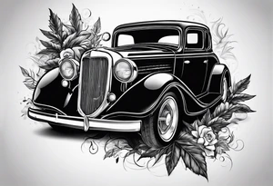 Mobster car pot leaves tattoo idea