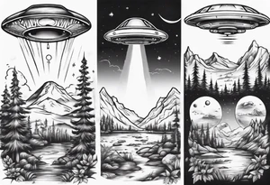 UFO hidden in beautiful landscape tattoo idea