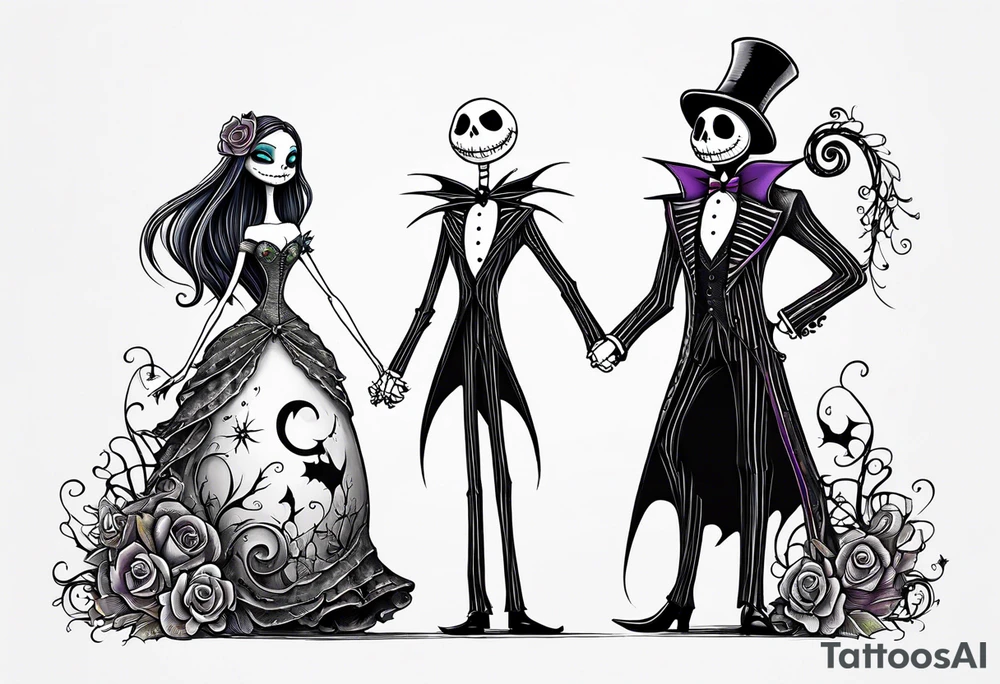 couples nightmare before Christmas with jack skellington and sally tattoo idea