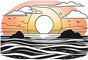Sea and sunset tattoo.
Simple. black and white. tattoo idea
