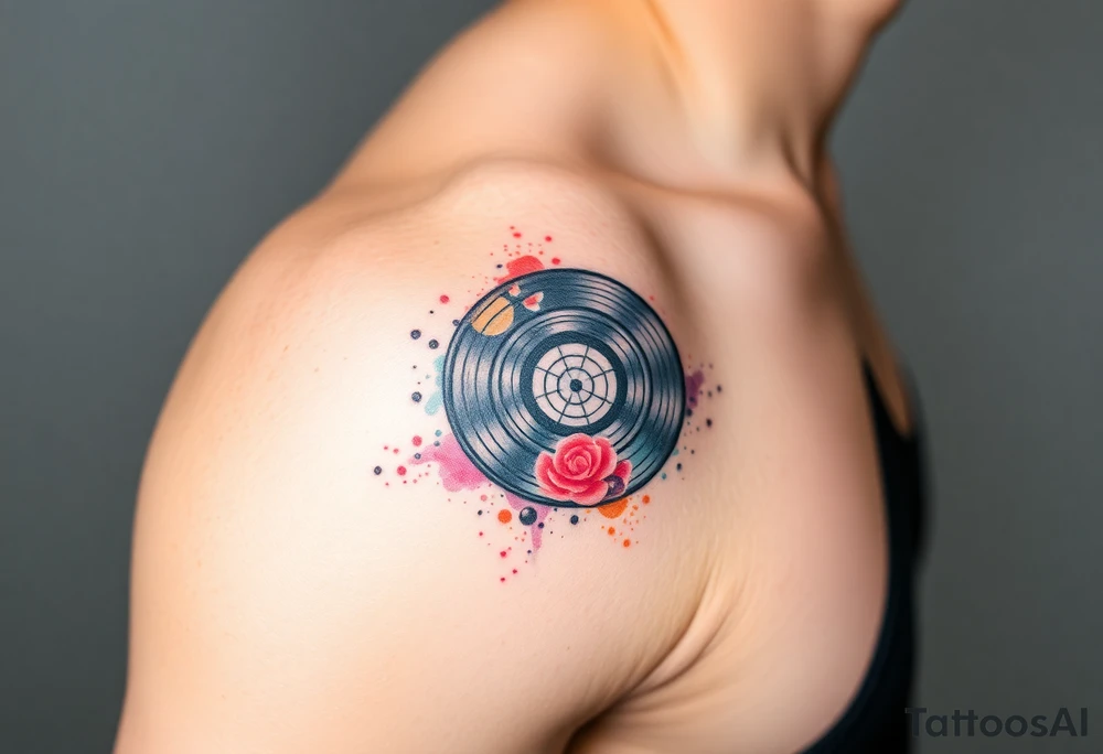 vinyl record and disco ball tattoo idea