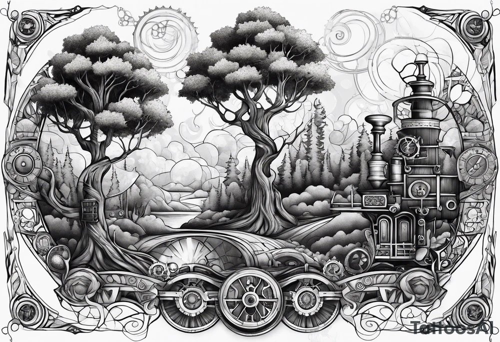 Steampunk trees tattoo idea