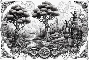 Steampunk trees tattoo idea