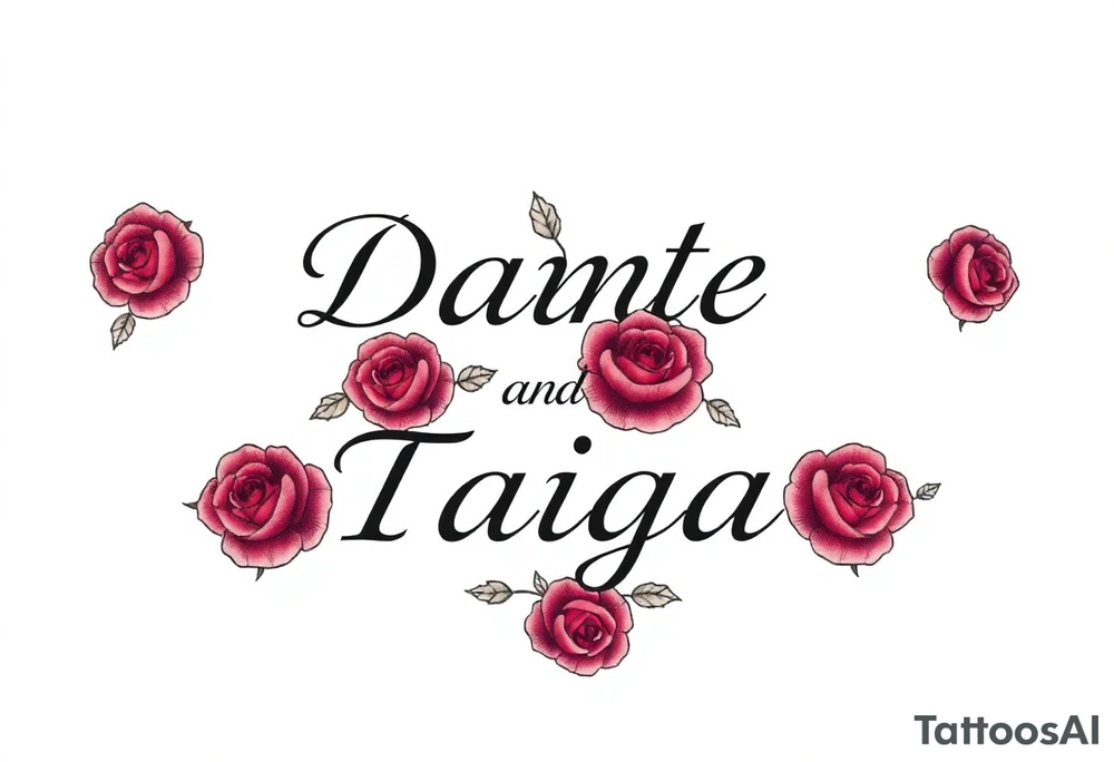 names Dante and Taiga surrounded by roses tattoo idea
