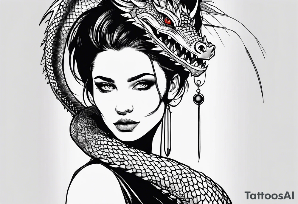 a girl and a dragon tattoo idea