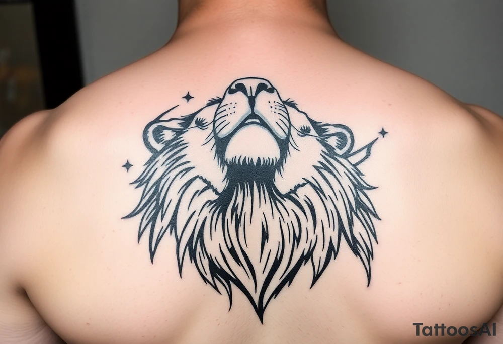 Lion looking into the sky full of emotion tattoo idea