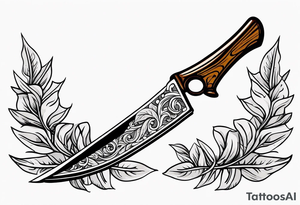 a straight razor lies on oak leaves tattoo idea