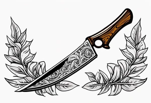 a straight razor lies on oak leaves tattoo idea