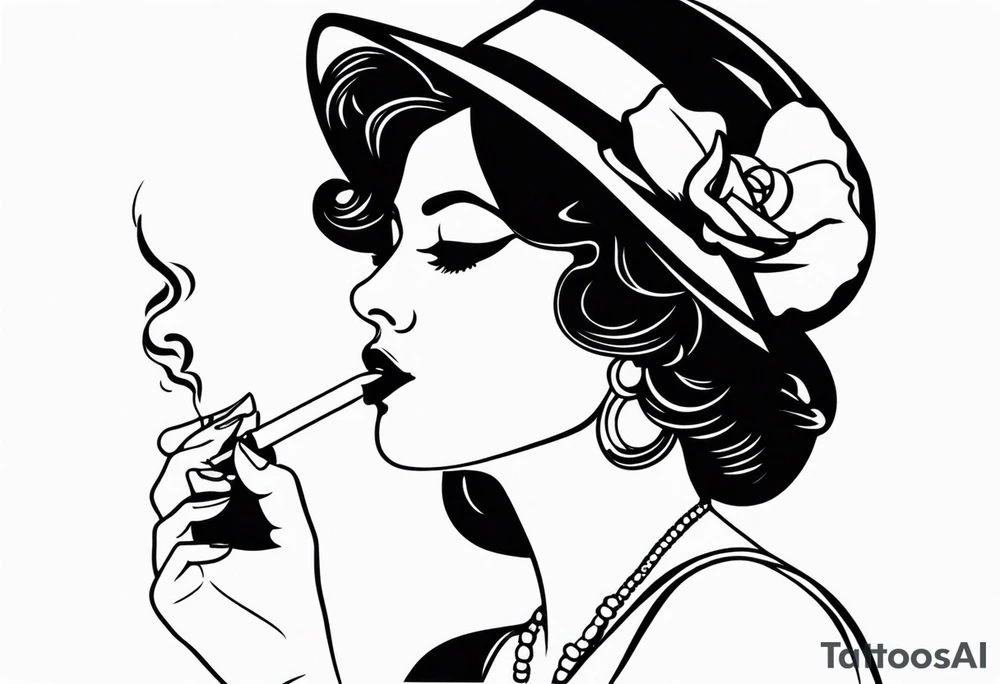 woman smoking cigarette tattoo idea