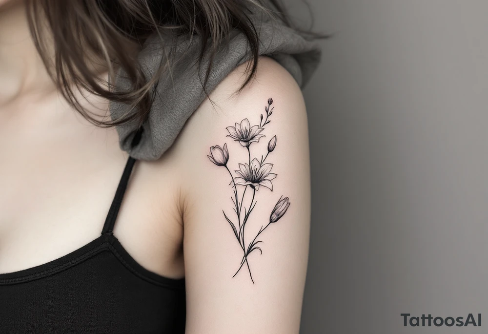 flower arrangement with spider lilies, tulip, lilies, cherry blossom tattoo idea