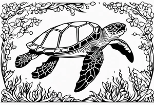 Sea turtle swimming through coral tattoo idea