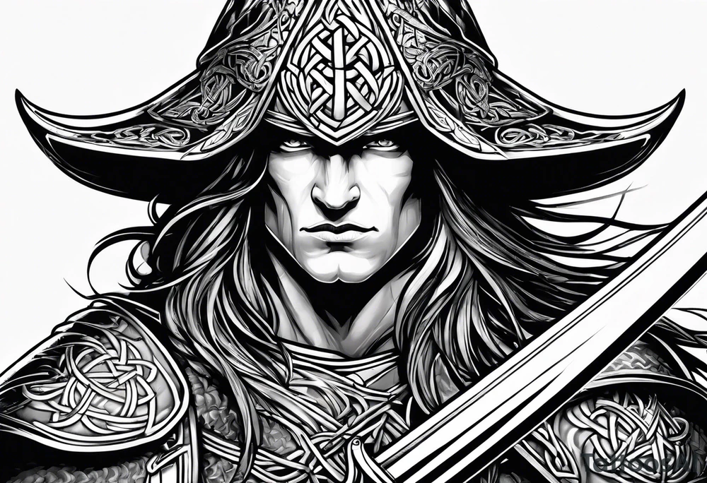 Celtic warrior facing left with sword drawn tattoo idea