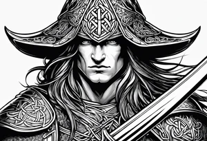 Celtic warrior facing left with sword drawn tattoo idea