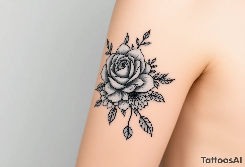Rose and Chrysanthemum bouquet tattoo tattoo idea