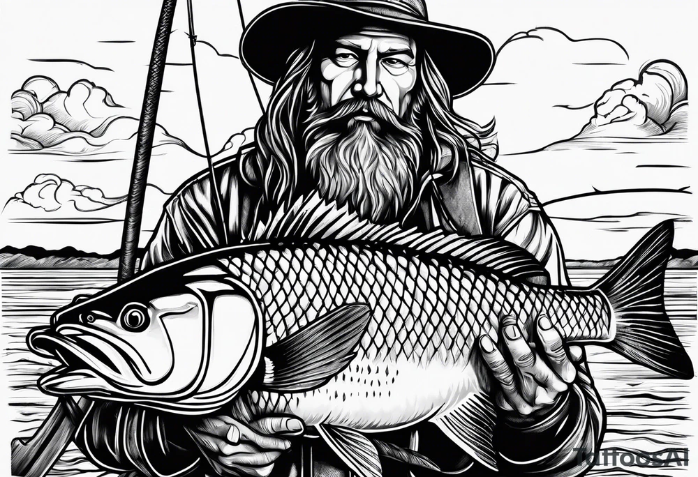 fisherman fishing full body simple drawing tattoo idea