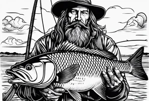 fisherman fishing full body simple drawing tattoo idea