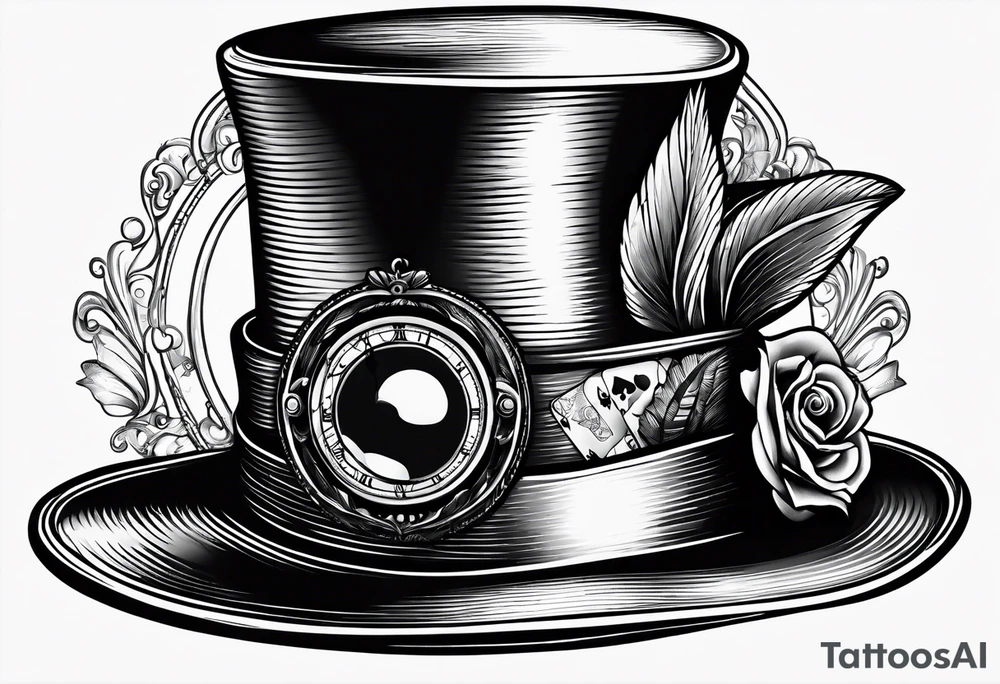 Mad hatter hat on pocket watch tattoo idea