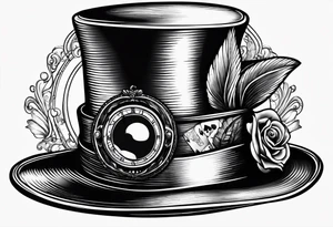 Mad hatter hat on pocket watch tattoo idea