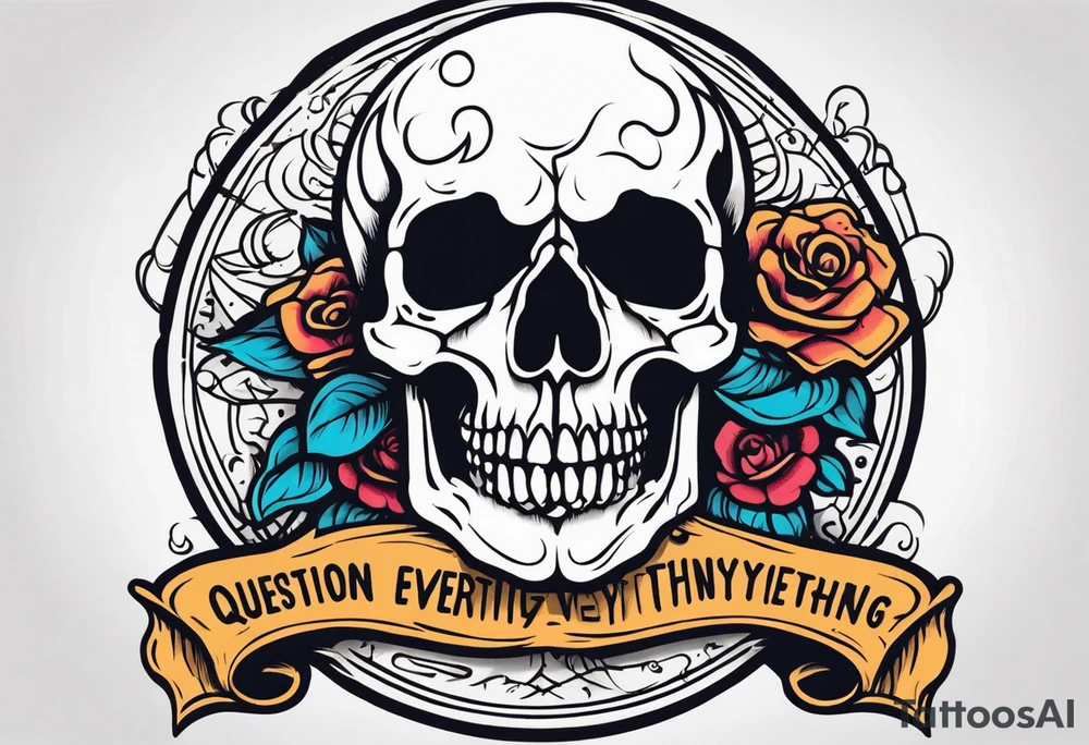 “Question everything”with a skull underneath tattoo idea