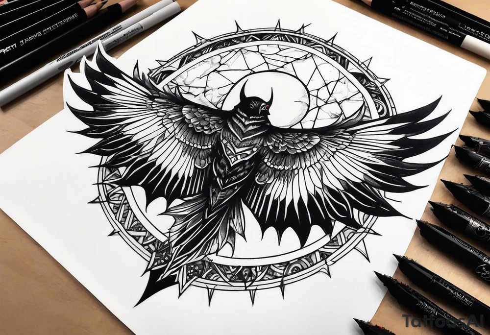 a scary black flying to the top tattoo idea