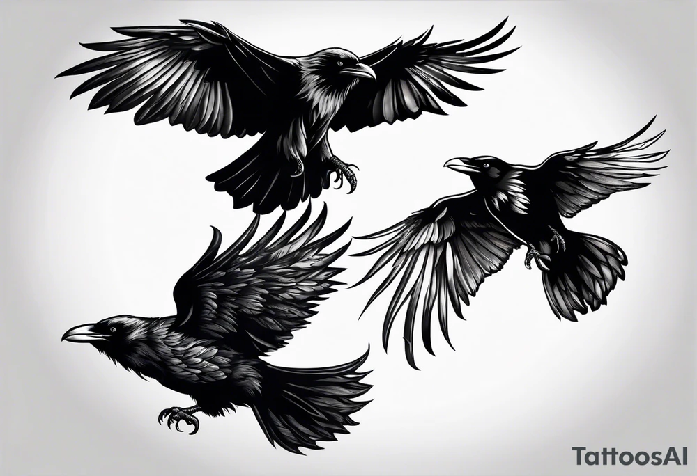 three ravens in flight tattoo idea