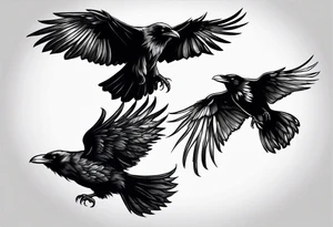 three ravens in flight tattoo idea