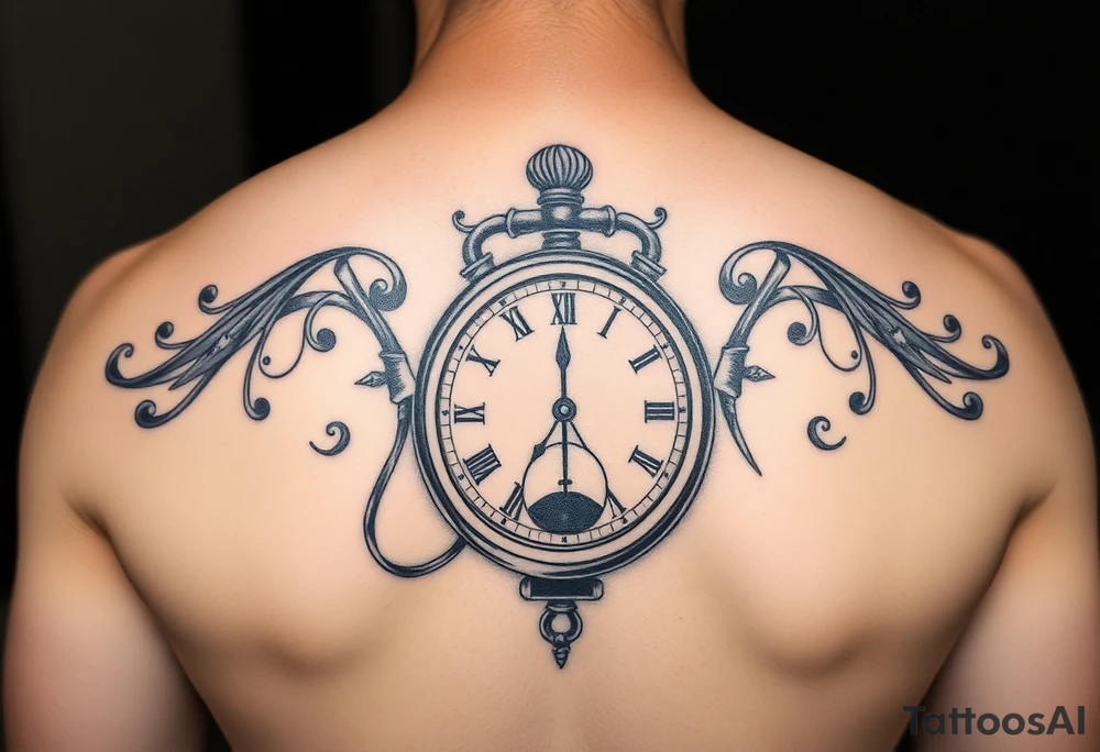 Music, hourglass, pocket watch tattoo idea