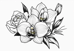 Cymbidium orchid and roses tattoo idea