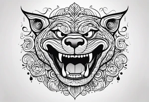 A mitological beast face for the central zone of the knee tattoo idea