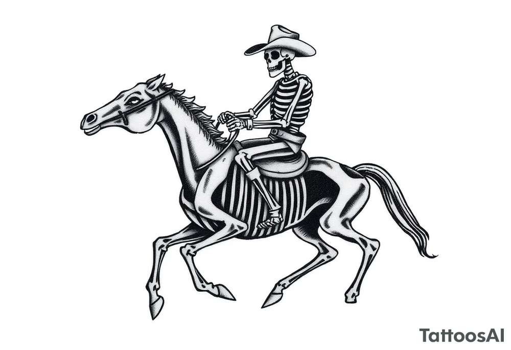 cowboy skeleton riding a skeleton horse, tattoo idea